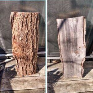 One 28" Wood Slab Plank Board with Bark Rustic Primitive Cabin Crafts Rustic